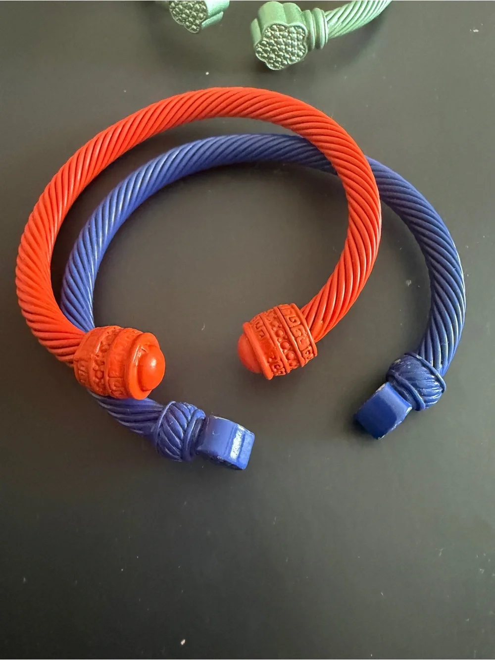 Colorful Twisted Cable Cuff Bracelets - Set of Blue, Yellow, Red, Green